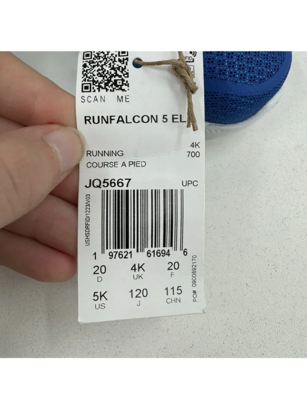 Adidas Infant Boys Run Falcon 5 EL Running Shoes size 5K Hook & Loop Blue JQ5667
